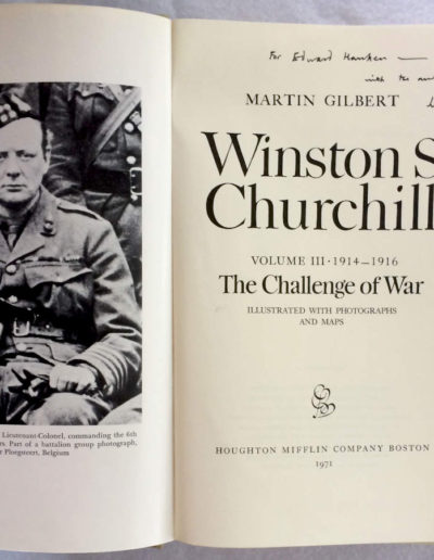 The author’s Inscription (Martin Gilbert) on the Title page of the book, The Challenge of War