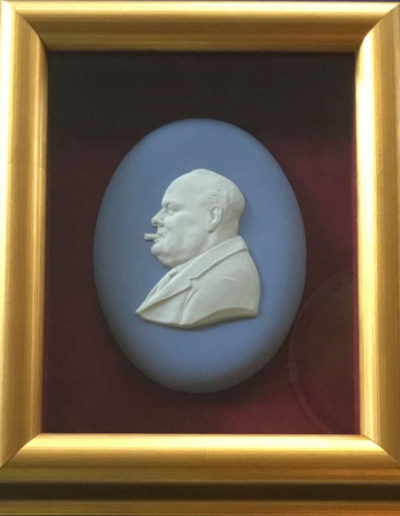 Commemorating Churchill’s 90th birthday, framed Wedgwood cameo