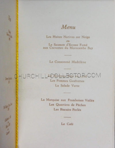 The Menu: from the dinner to celebrate the publication of Lord Ismay’s Memoirs