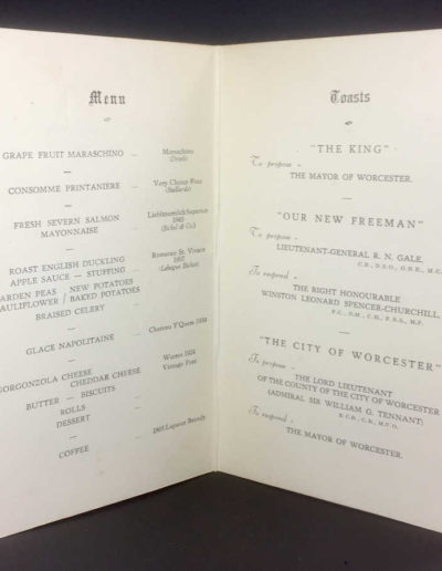 Worcester - Churchill Honorary Freedom Menu