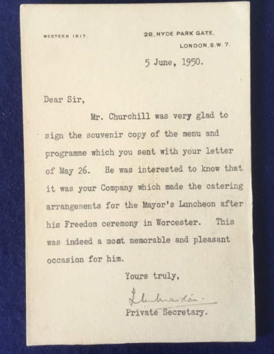 Letter from Churchill's Private Secretary with Signed Progarm & Menu