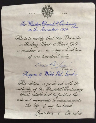 Silver Decanter Churchill Centenary COA: #24