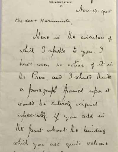 Churchill Letter to Harmsworth, 1905 p1