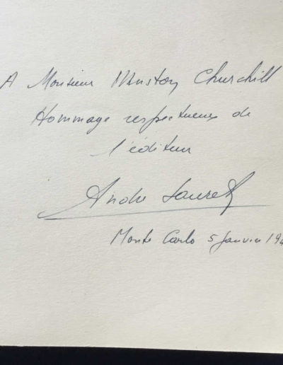 Inscription to Winston Churchill in French by the Publisher, Andre Sauret