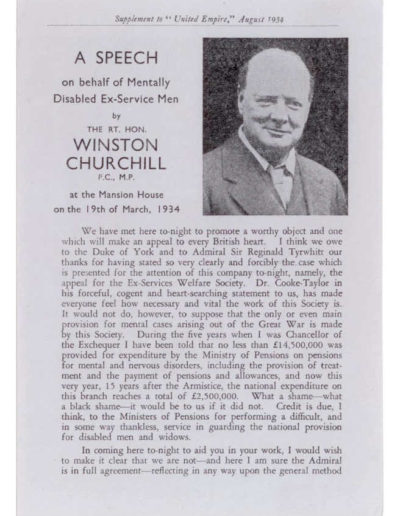 Speech by Winston Churchill: On behalf of the Mentally Disabled Ex-Service Men