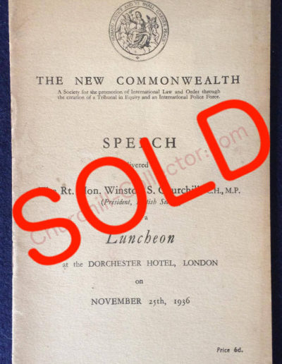 SOLD: Churchill Speech Dorchester Hotel, 1936