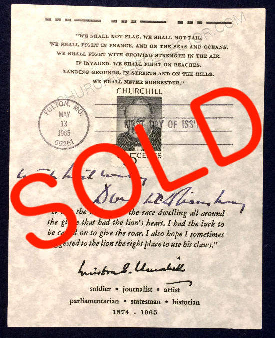 Eisenhower’s Signature on Churchill Postal Sheet