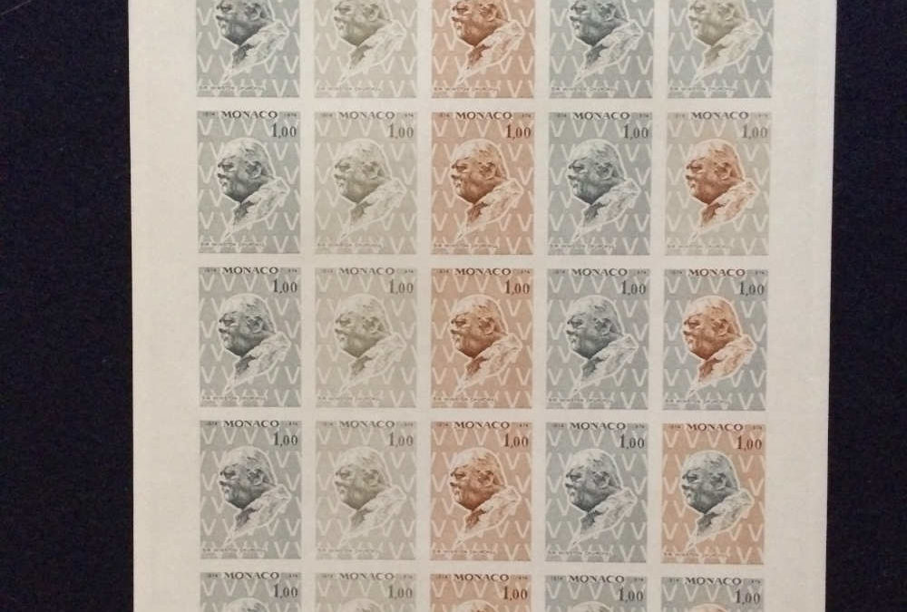 Churchill Philately: Monaco Sheet of 30 trial colors