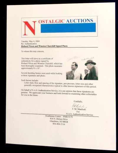 Certificate of Authenticity: Signed Photograph Winston Churchill & Richard Nixon