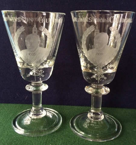 Churchill Wheel Engraved Wine Goblets