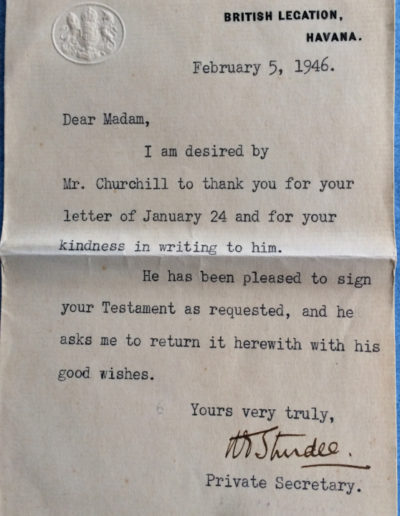 Letter to Miss Larsen from British Legation, Havana 1946.