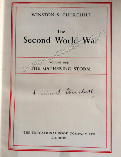 Title page of vol 1: Second World War by Winston Churchill. Signed by Churchill in all six volumes.