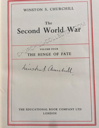 Title page of vol 4: Second World War by Winston Churchill. Signed by Churchill in all six volumes.