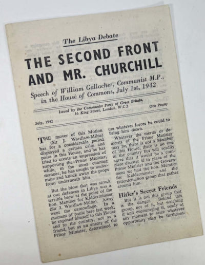 Second Front and Mr. Churchill: 1942 Speech by Gallacher, Communist M.P.