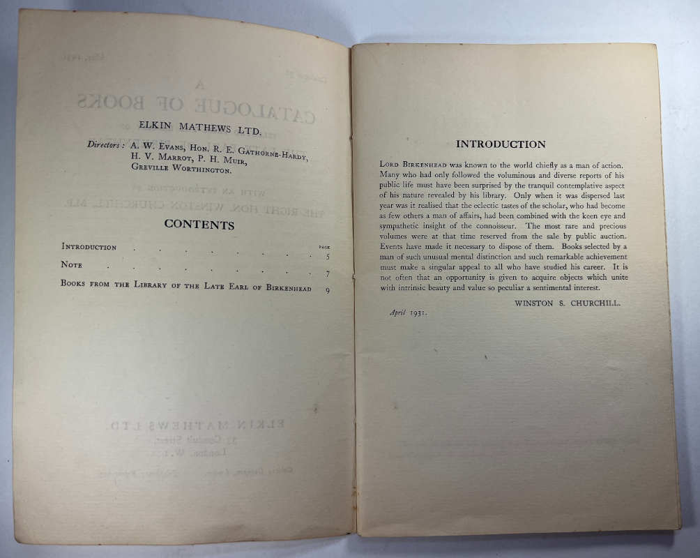 Catalogue of Books, Early of Birkenhead | Sales - Churchill Collector