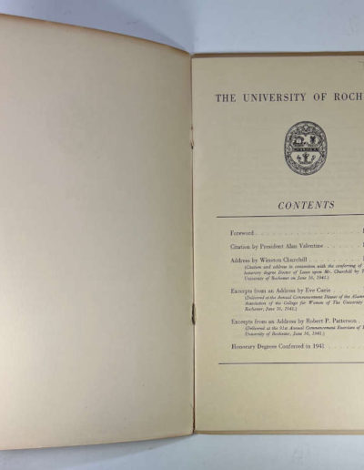 Churchill Address University of Rochester: Contents