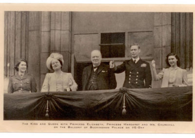 VE DAY 8th May, 1945. Winston Churchill with the King on the balcony ar Buckingham Palace